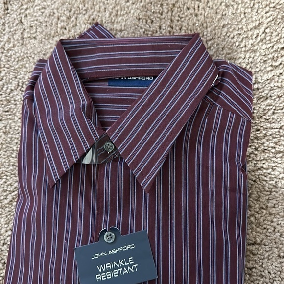 John Ashford Maroon with Light Blue Striped Button Down Shirt Size Large - Picture 4 of 10